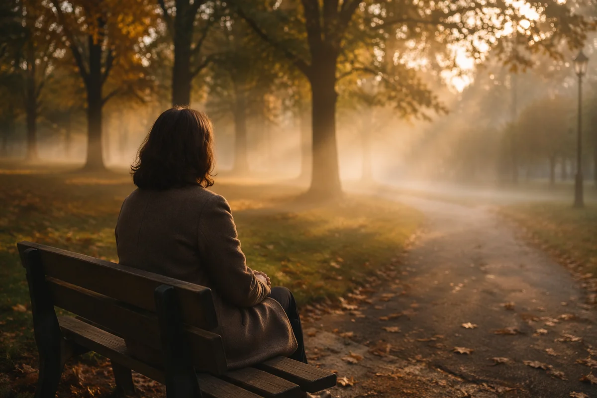 Solitary Reflection on Park Bench