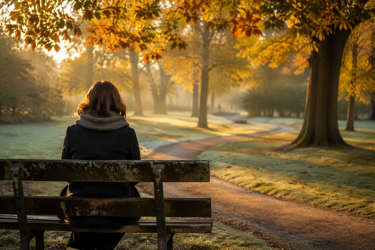 Solitary Prayer on Autumn Park Bench