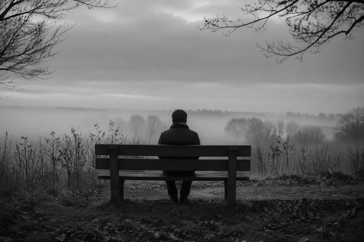 Solitary Reflection on Park Bench