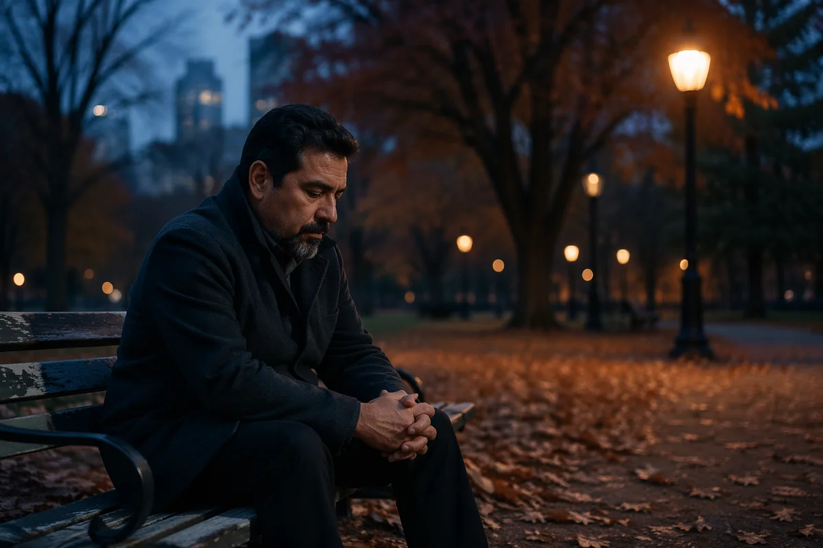 Solitary Man on Park Bench at Dusk