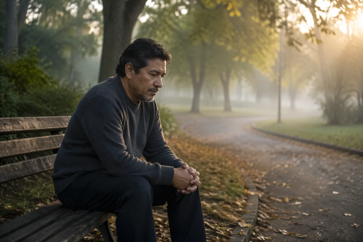 Solitary Man on Park Bench in Autumn