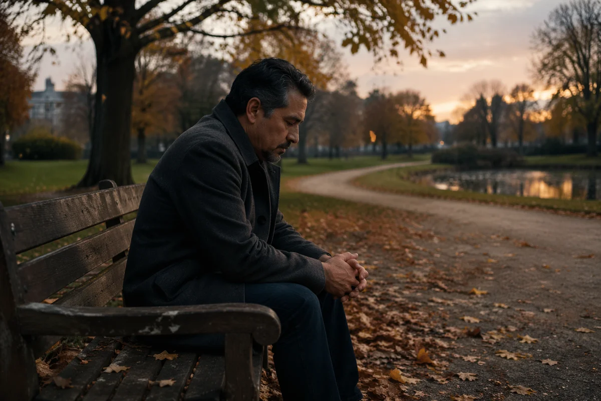 Solitary Man on Park Bench at Dusk