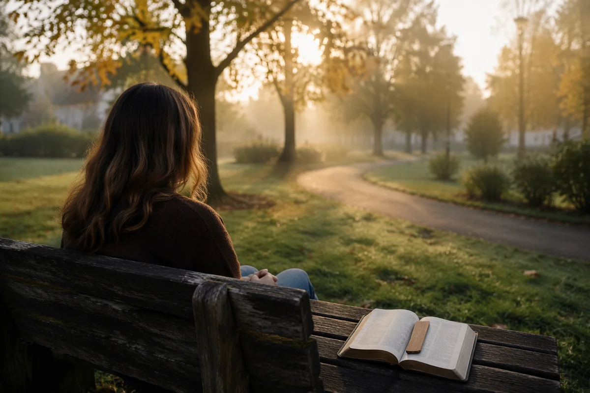 Quiet Bible Reflection on Autumn Park Bench