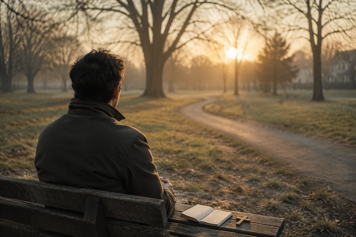 Solitary Dawn Prayer on Park Bench