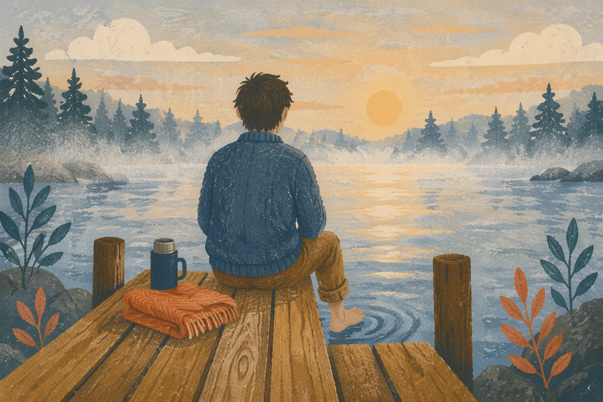 Peaceful Morning Reflection on Lakeside Dock
