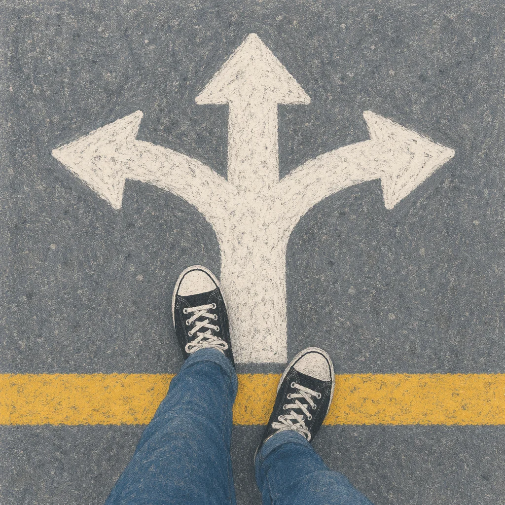 Feet at Crossroads Path Choice