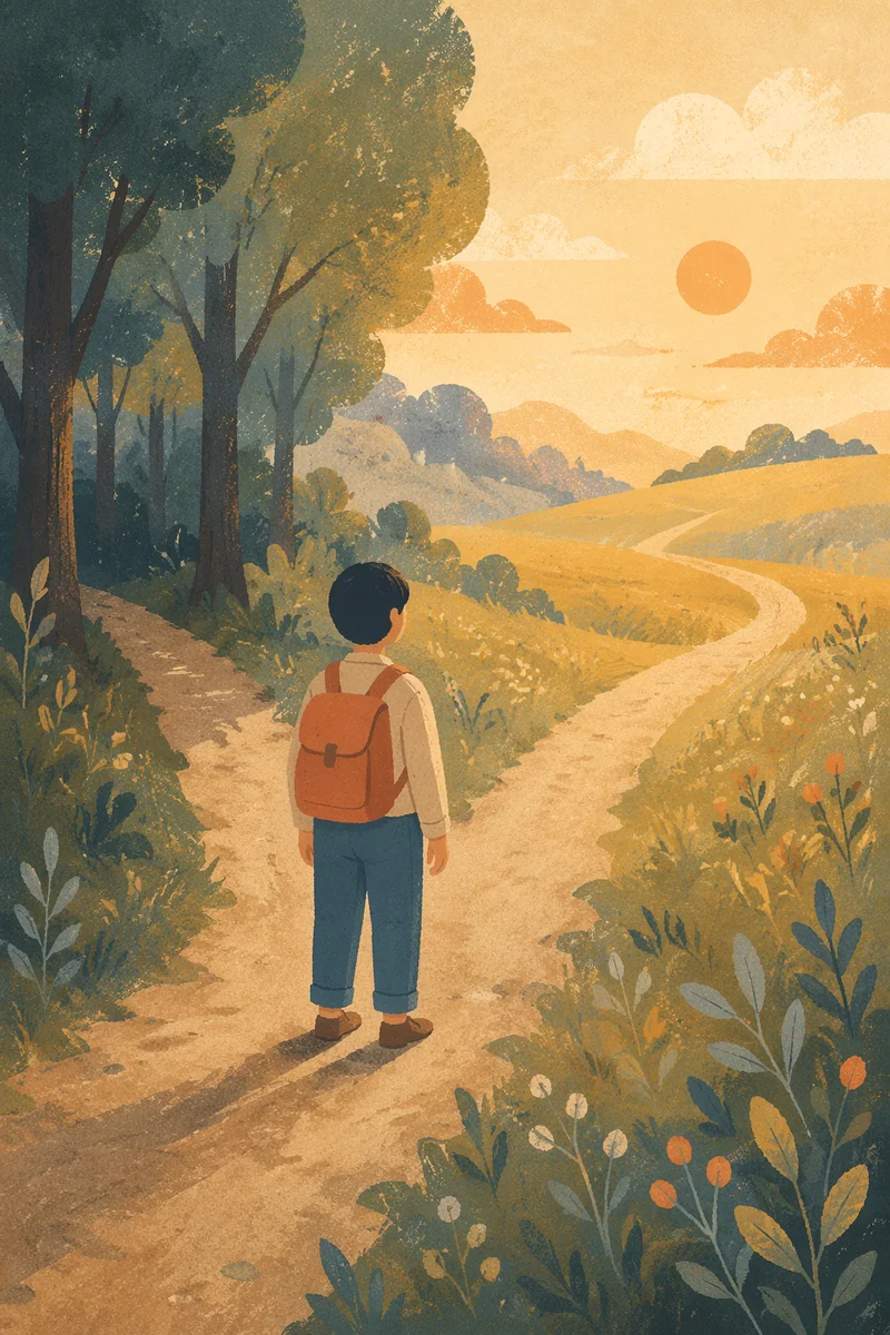 Contemplative Traveler at Countryside Crossroads