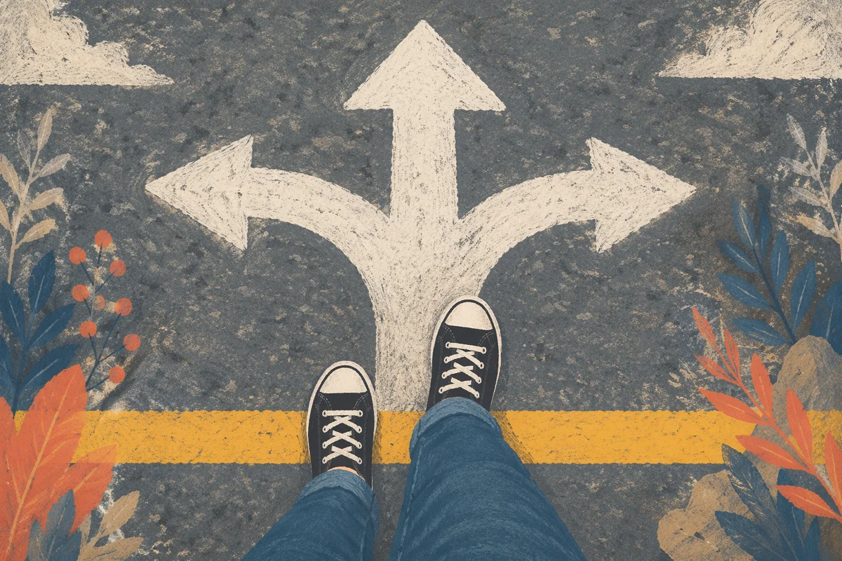 Crossroads Decision on Asphalt Path