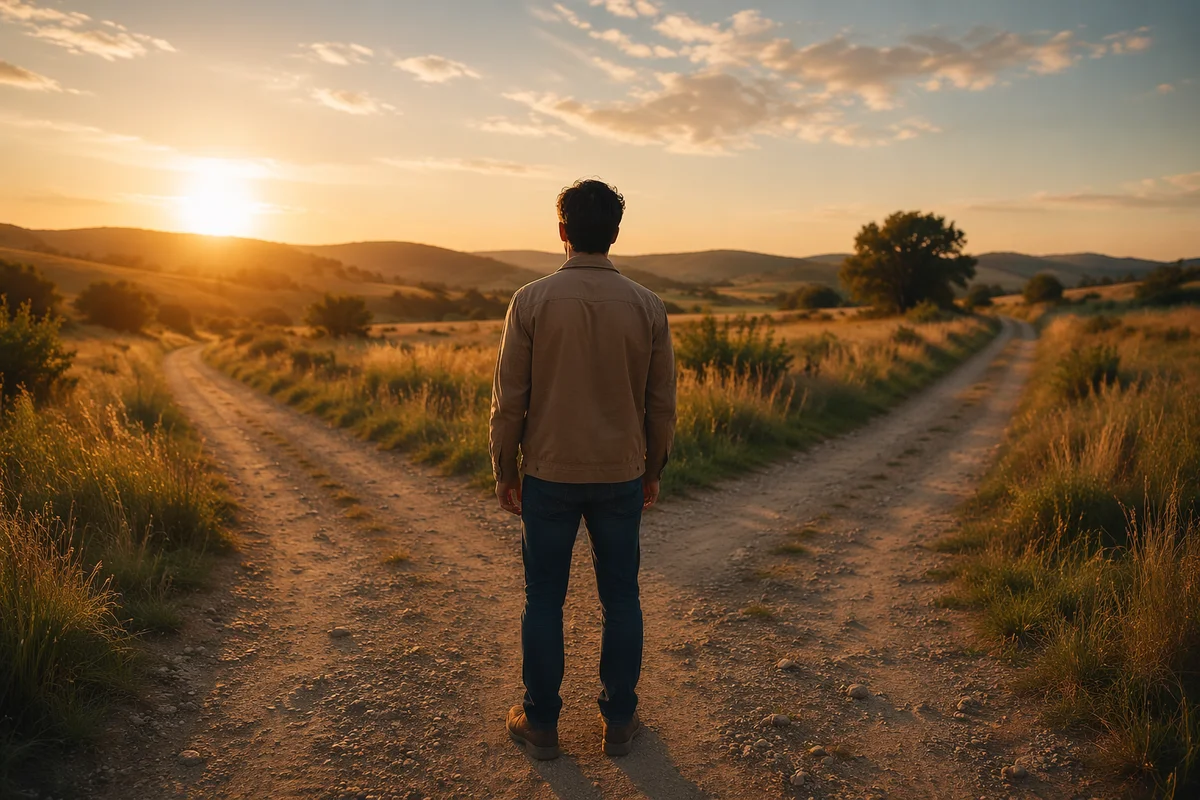 Man at Forked Country Path