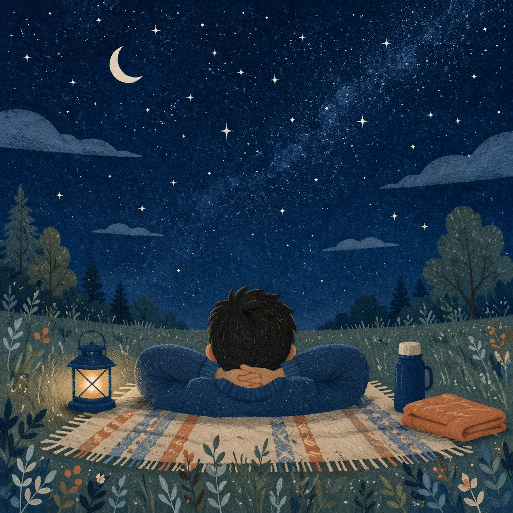 Peaceful Stargazing Night in Meadow