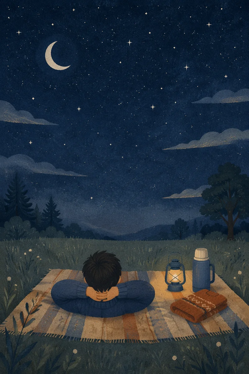 Person Stargazing on Blanket Under Night Sky