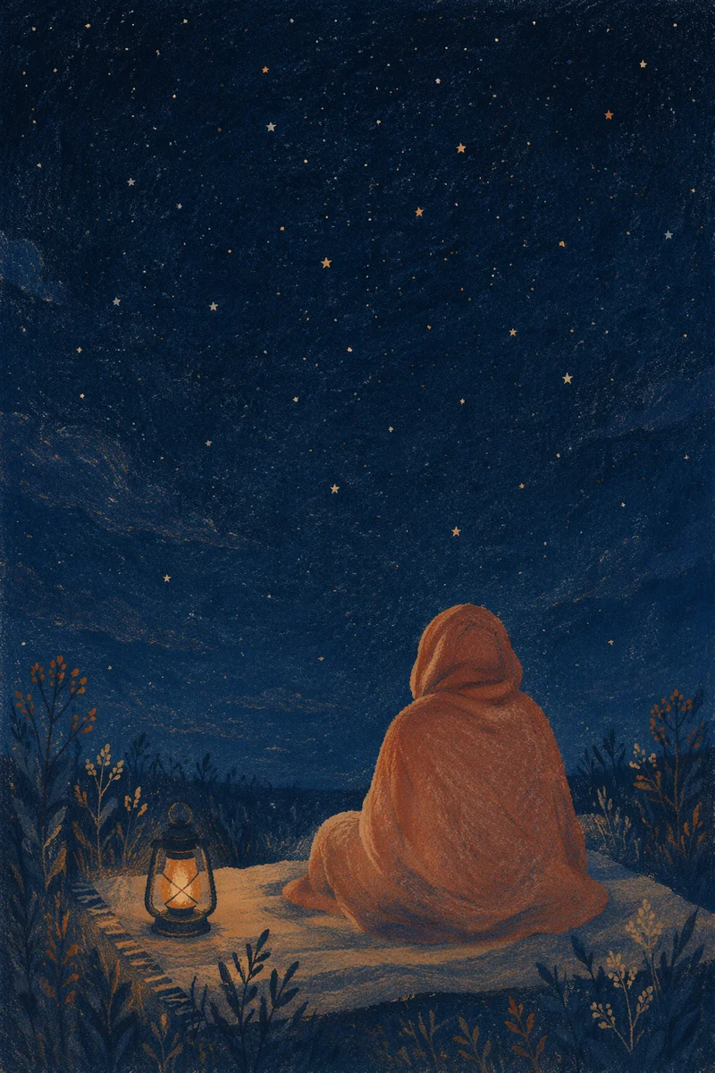 Solitary Stargazing on Blanket Under Night Sky