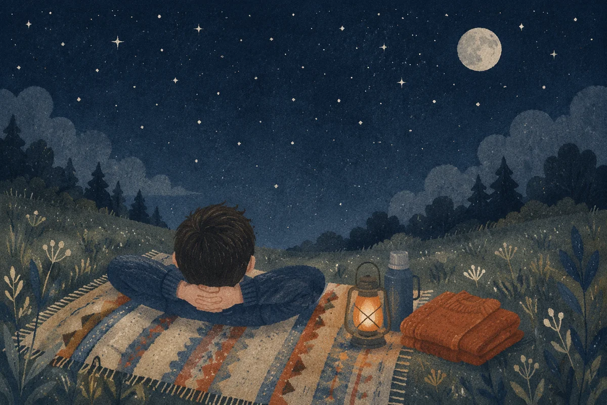 Peaceful Stargazing Meadow Night Scene