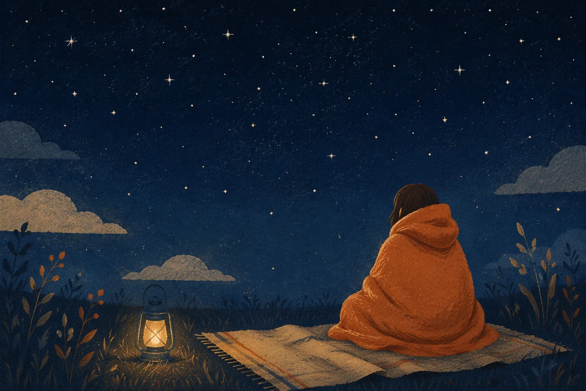 Solitary Stargazing on Blanket Under Night Sky