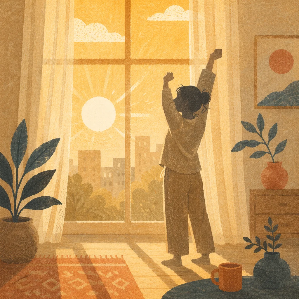 Morning Stretch Silhouette by Sunlit Window