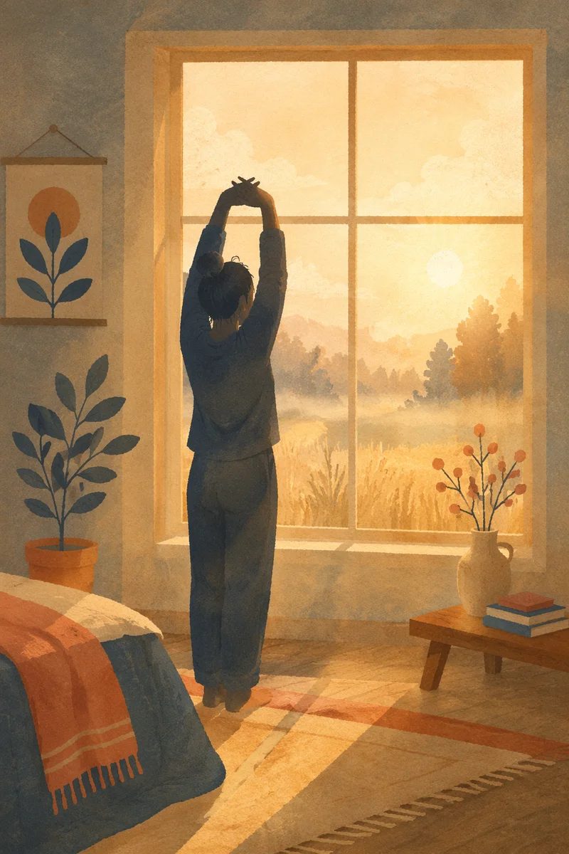 Morning Stretch Silhouette by Sunlit Window