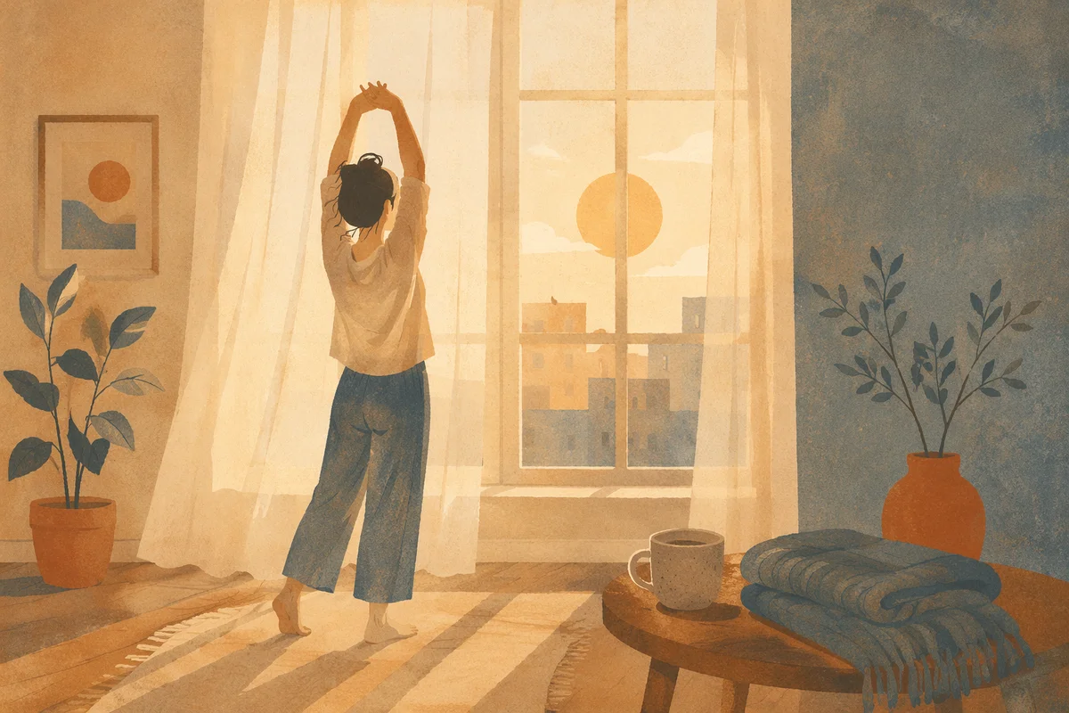 Morning Stretch Silhouette by Sunlit Window