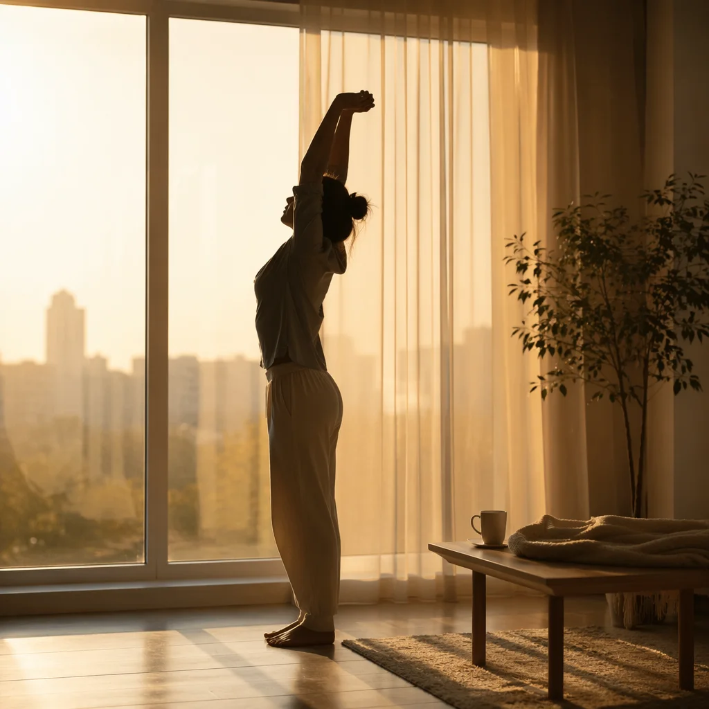 Morning Window Stretch in Soft Silhouette
