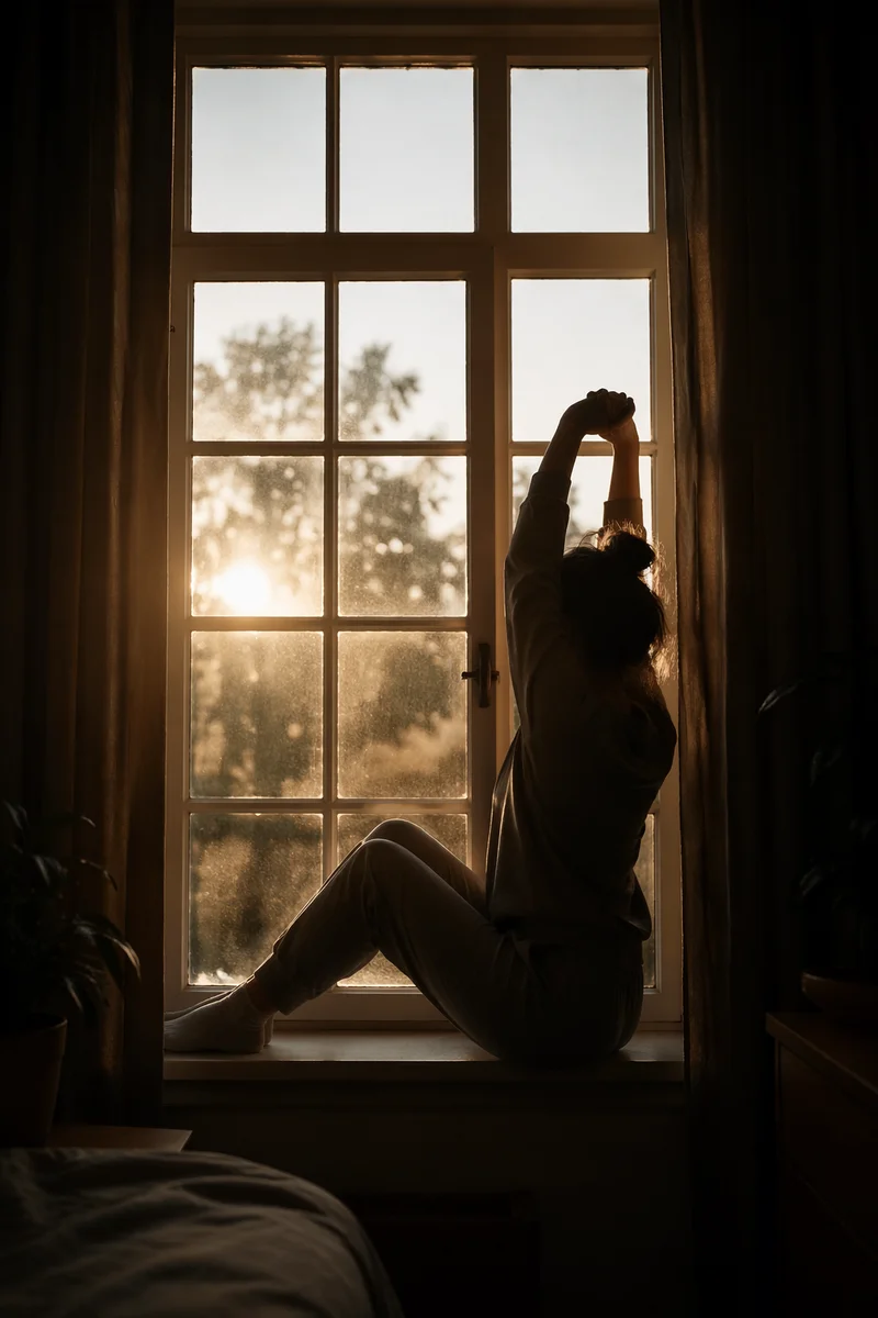 Morning Stretch Silhouette by Window Light