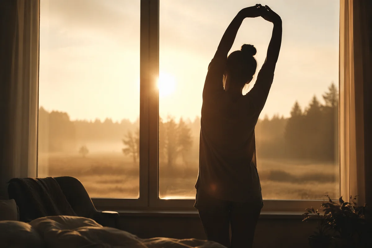 Morning Stretch Silhouette in Golden Window Light
