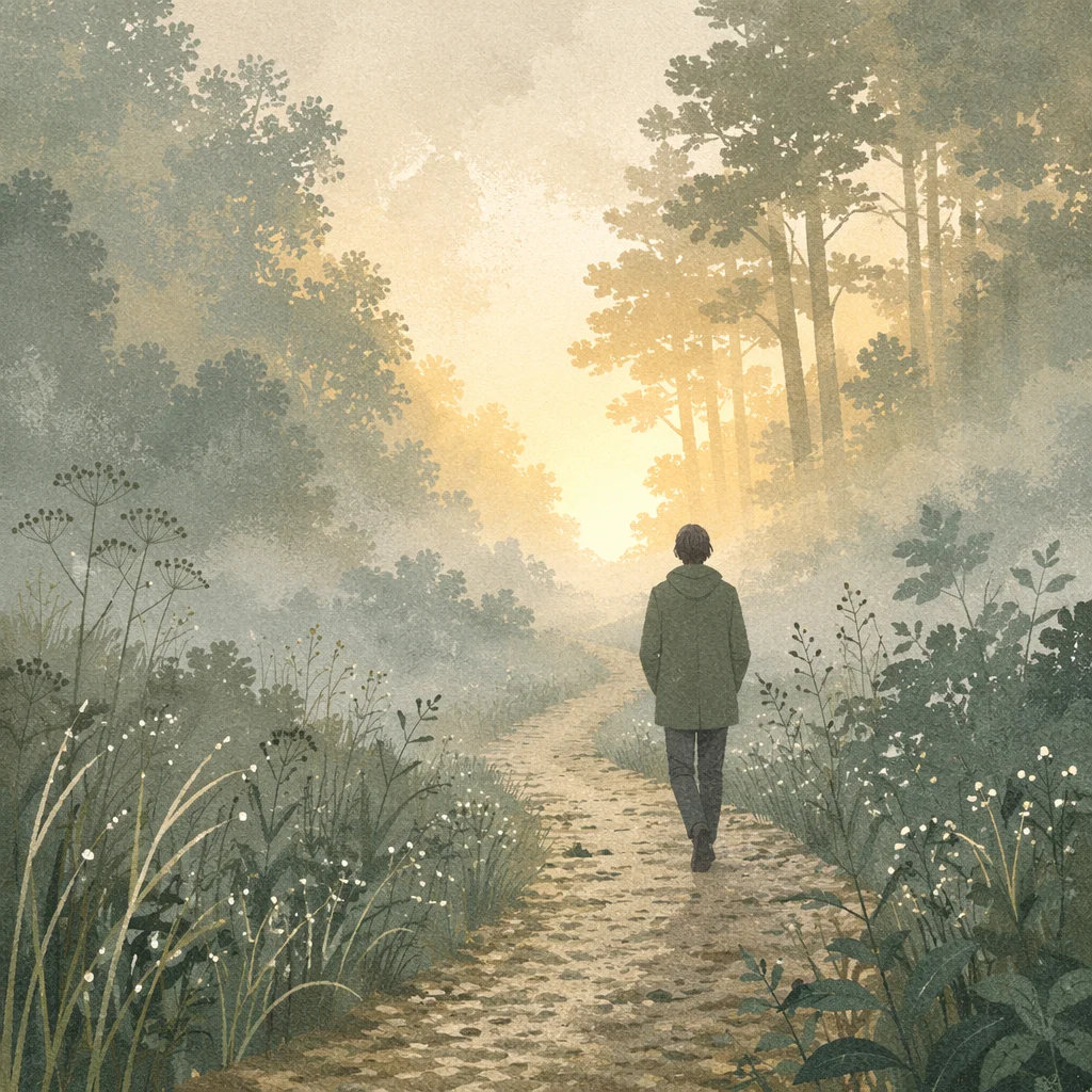 Hopeful Walk Through Morning Fog
