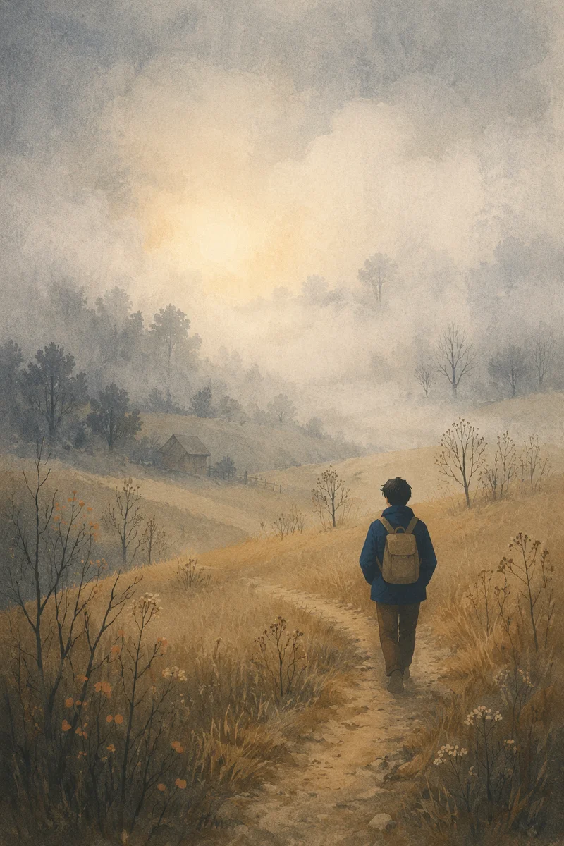 Solitary Walk Toward Light in Fog