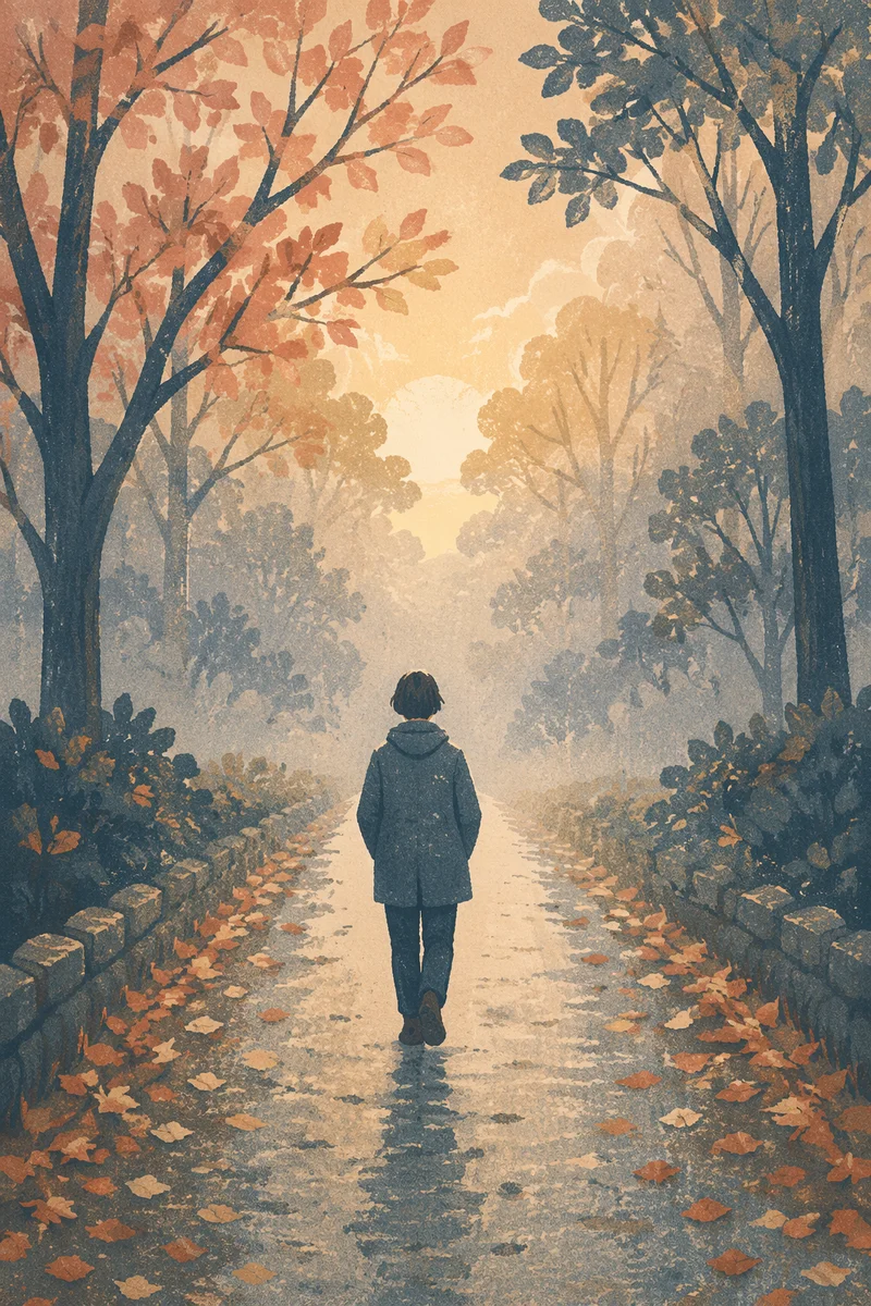 Person Walking Through Fog Toward Light