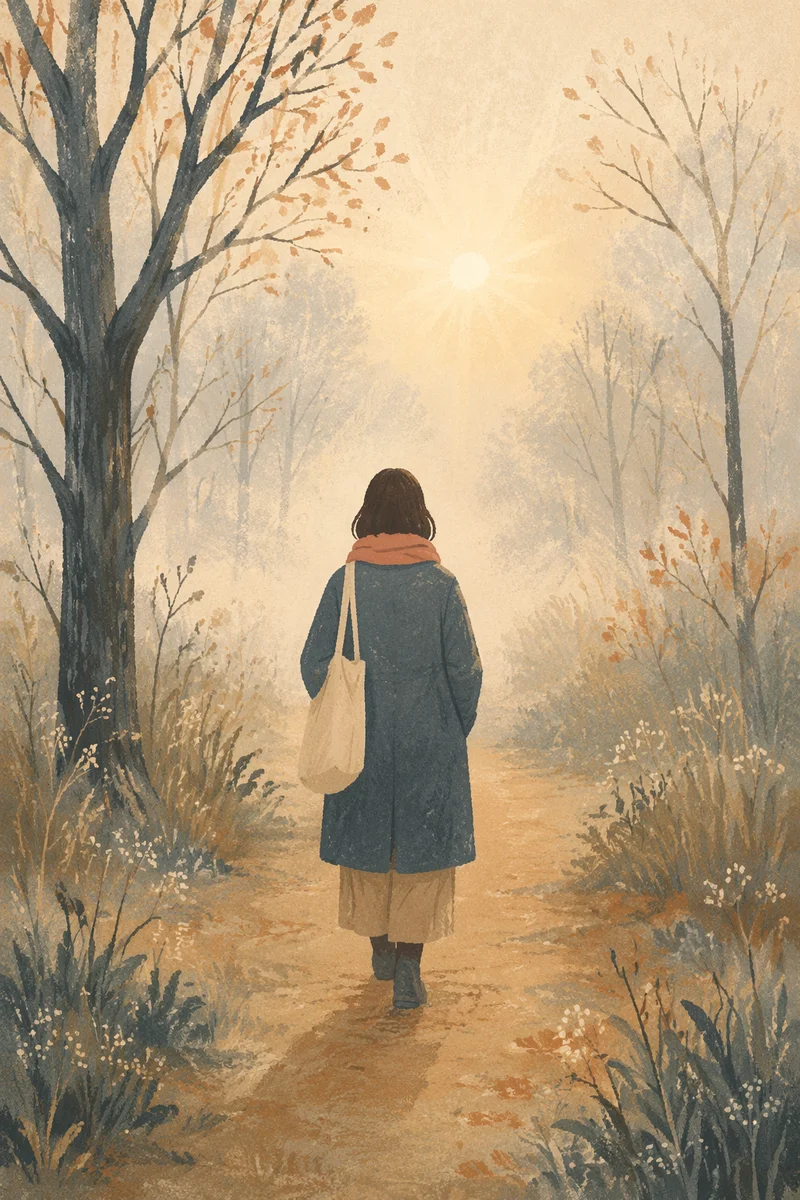 Person Walking Through Fog Toward Light