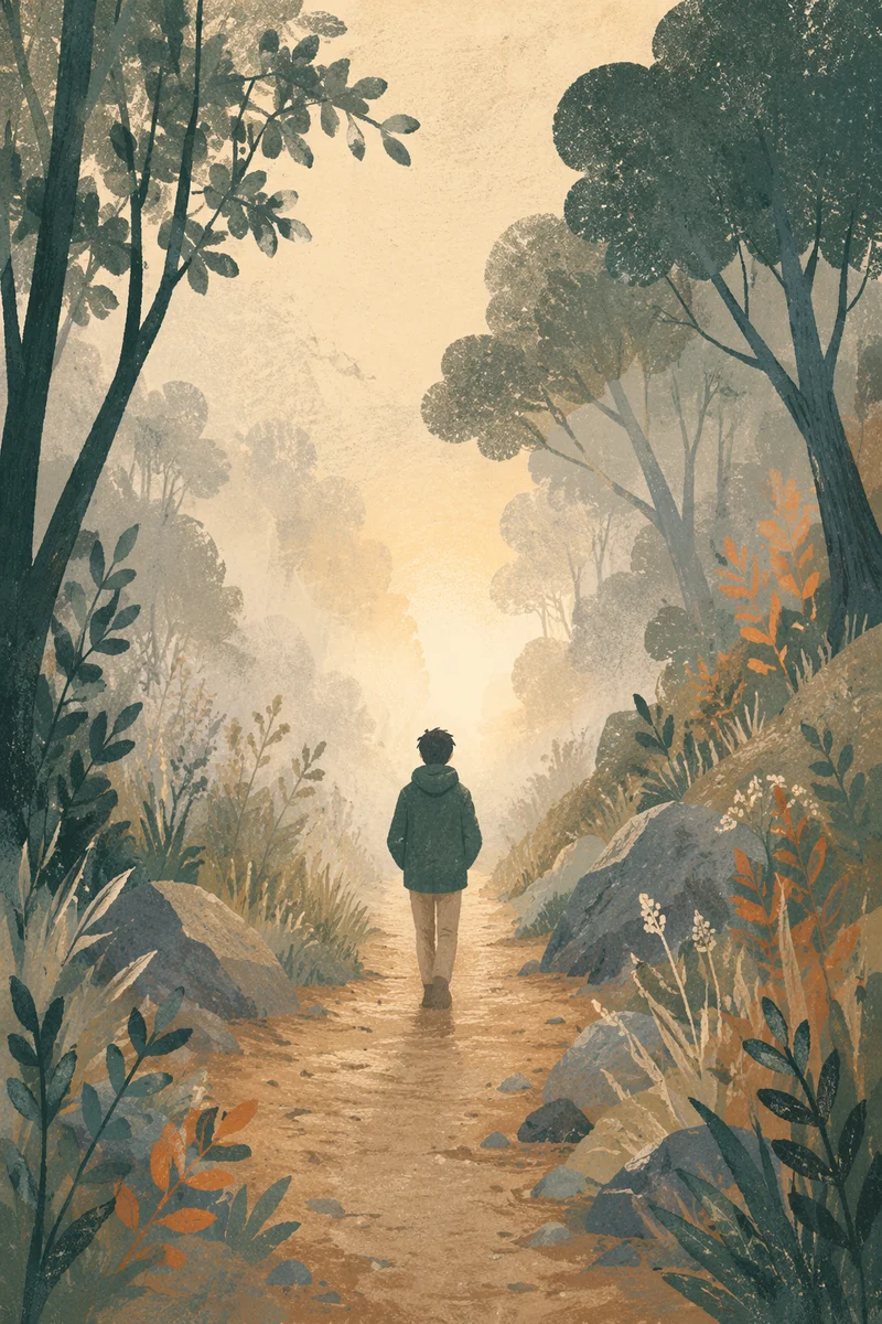 Person Walking Through Fog Toward Light