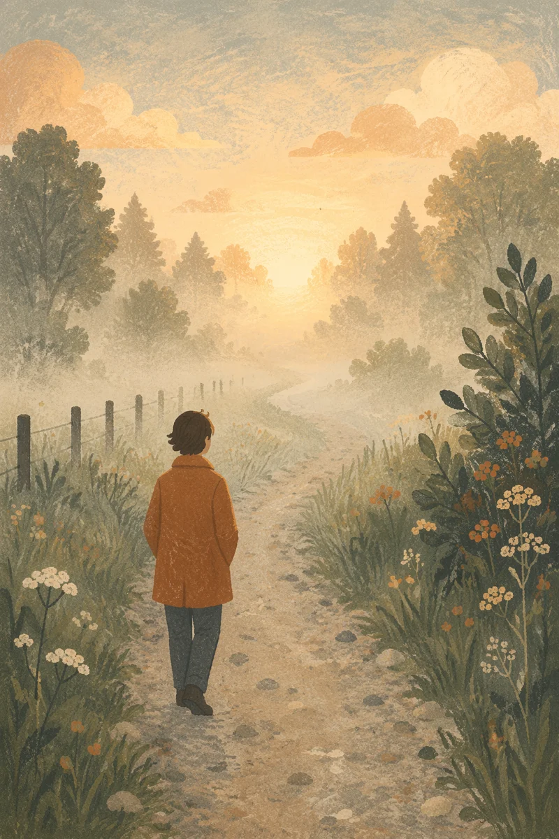 Walking Through Morning Fog Toward Light