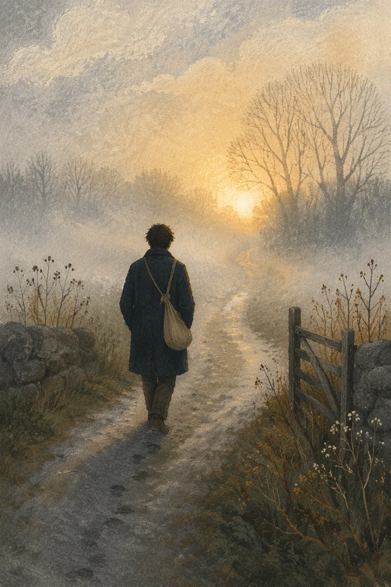 Solitary Walk Toward Morning Light