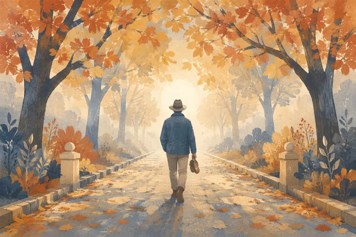 Solitary Walk Toward Morning Light