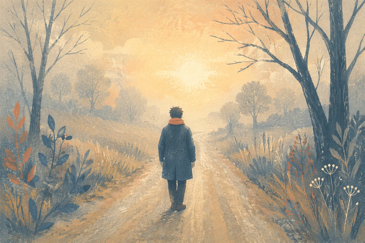 Solitary Walk Toward Hopeful Morning Light