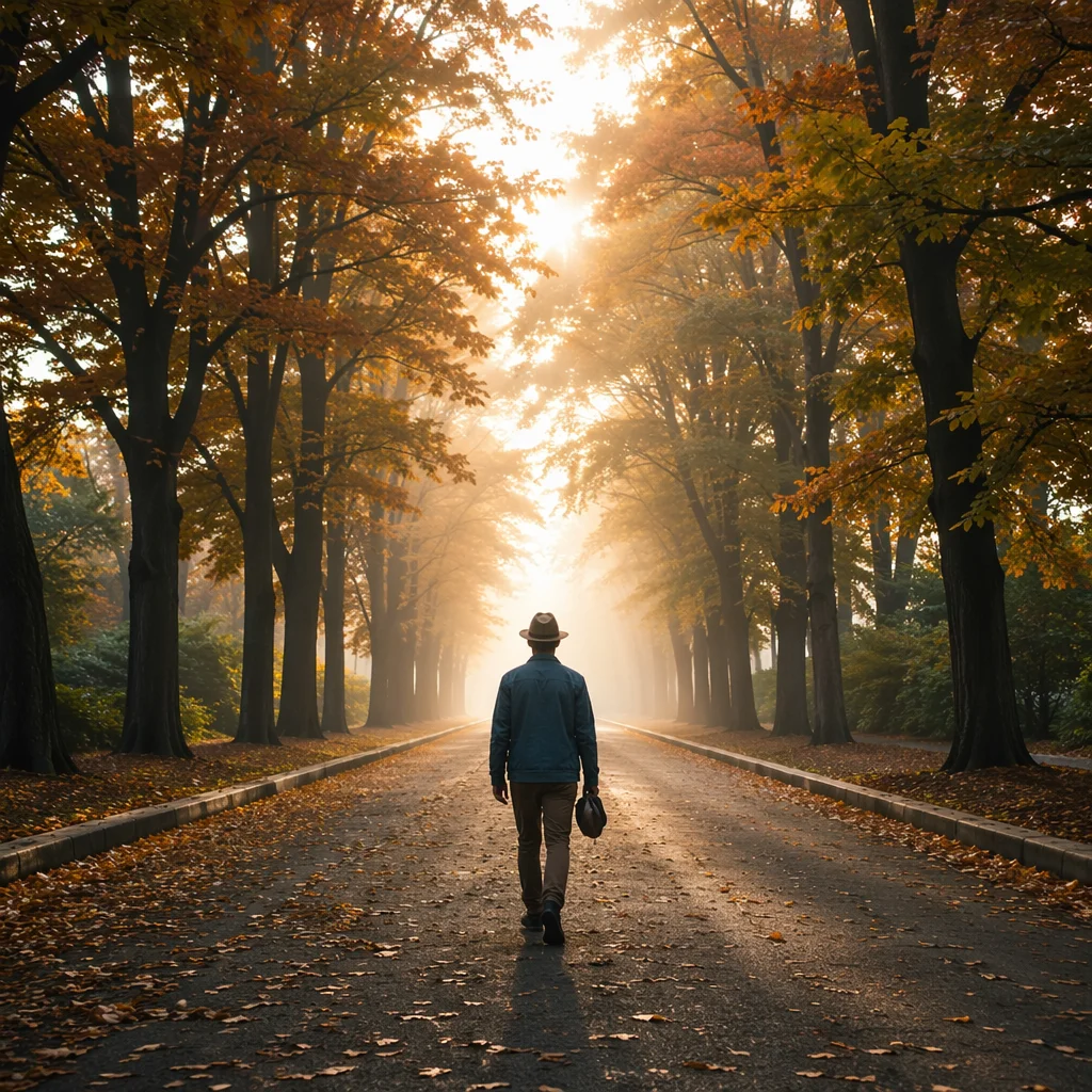 Walking Through Morning Fog Toward Light