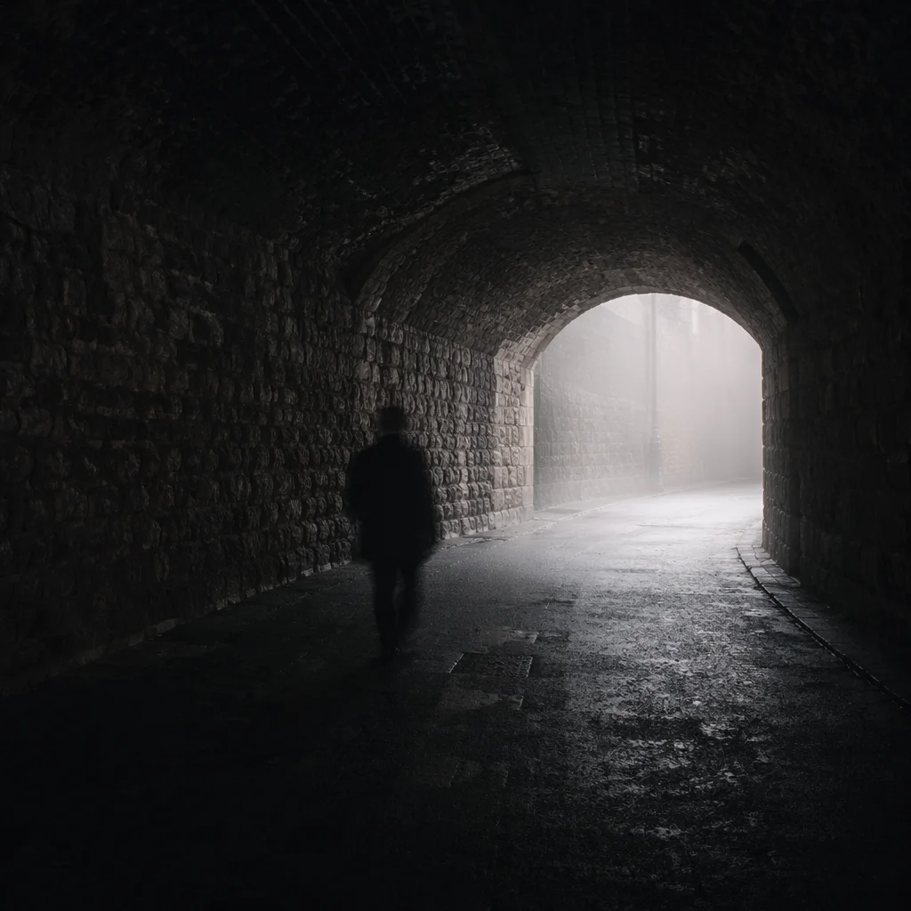 Solitary Walk Toward Light in Fog