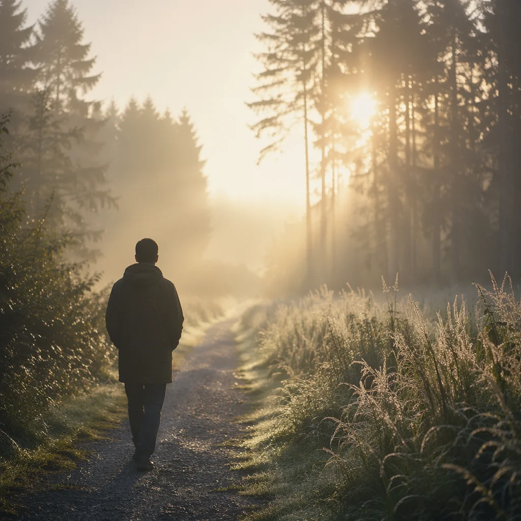Hopeful Walk Through Fog Toward Light