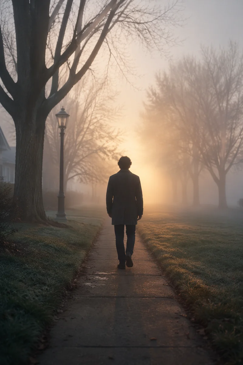 Solitary Walk Toward Golden Morning Light