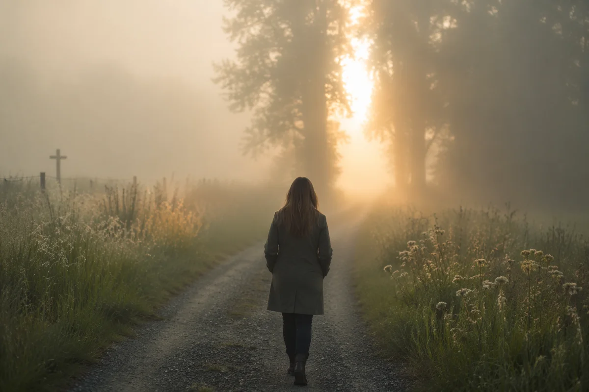 Solitary Walk Through Morning Fog