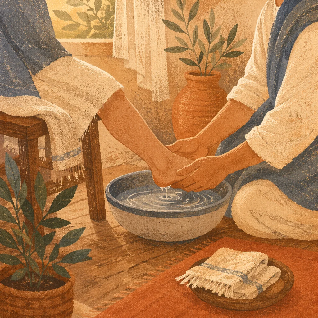 Compassionate Foot Washing Service in Warm Light