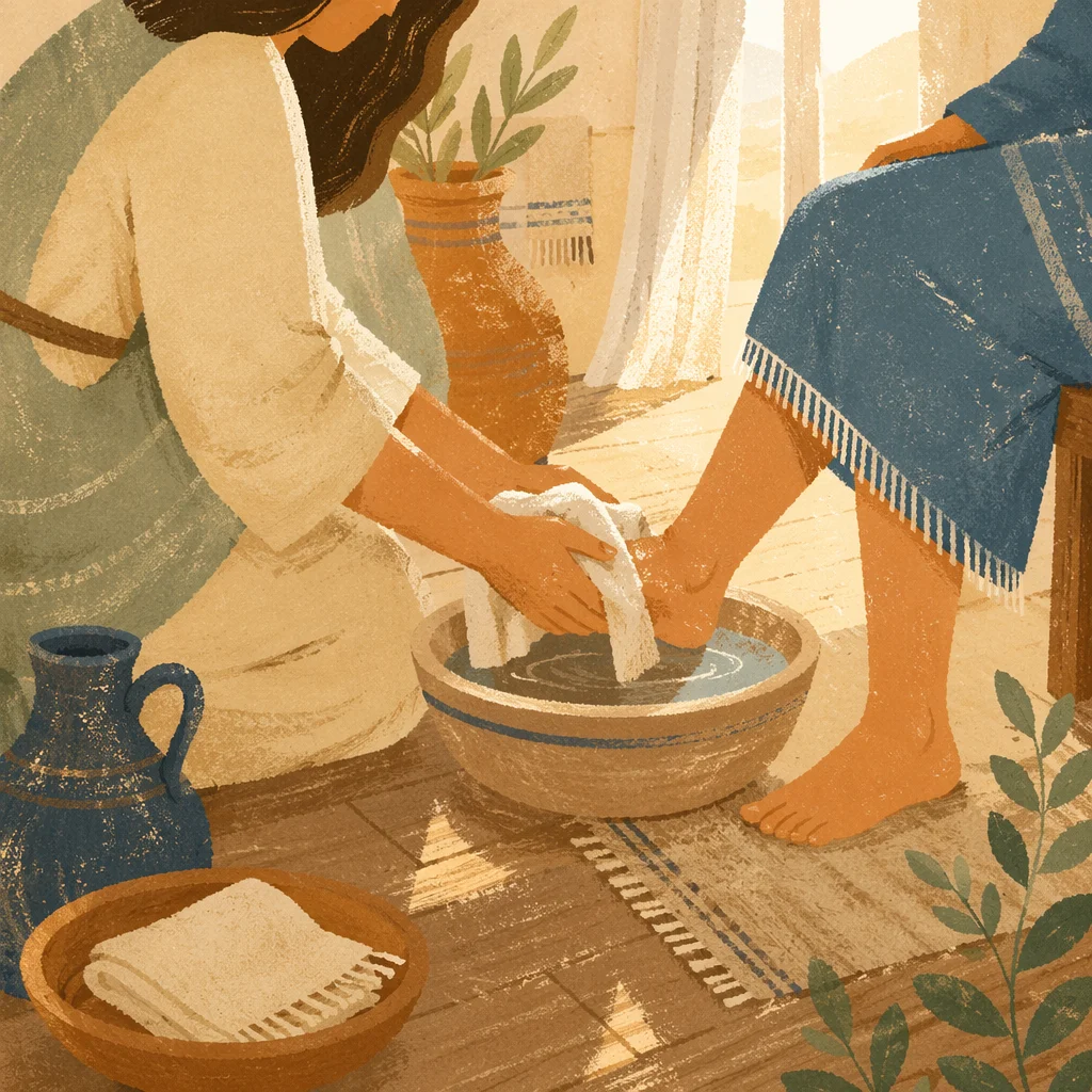 Humble Foot Washing in Sunlit Home