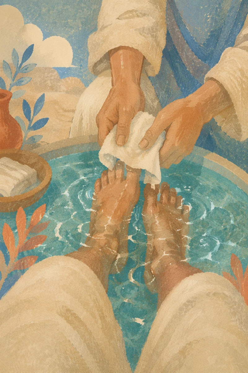 Compassionate Foot Washing Service in Warm Light
