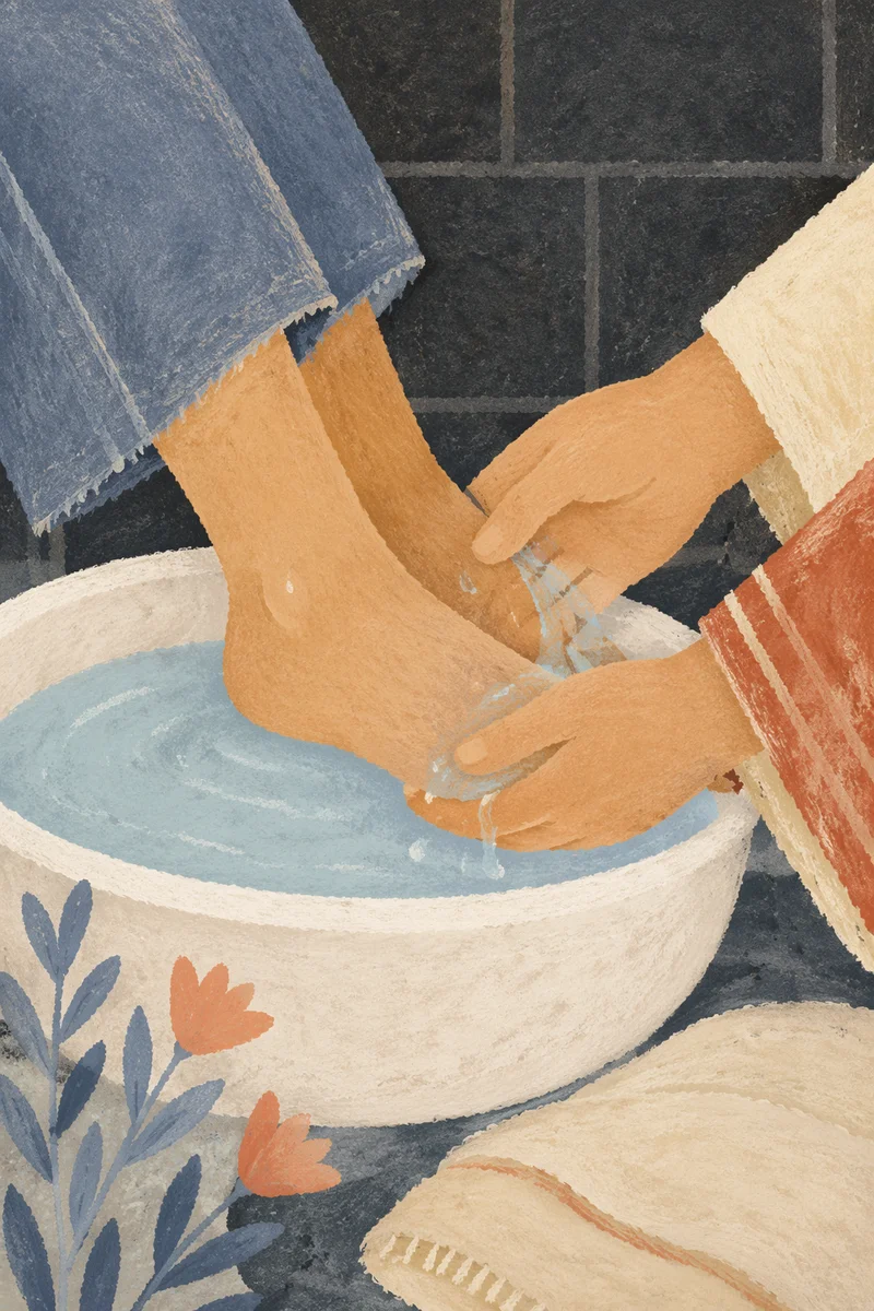 Humble Foot Washing Service in Bathroom