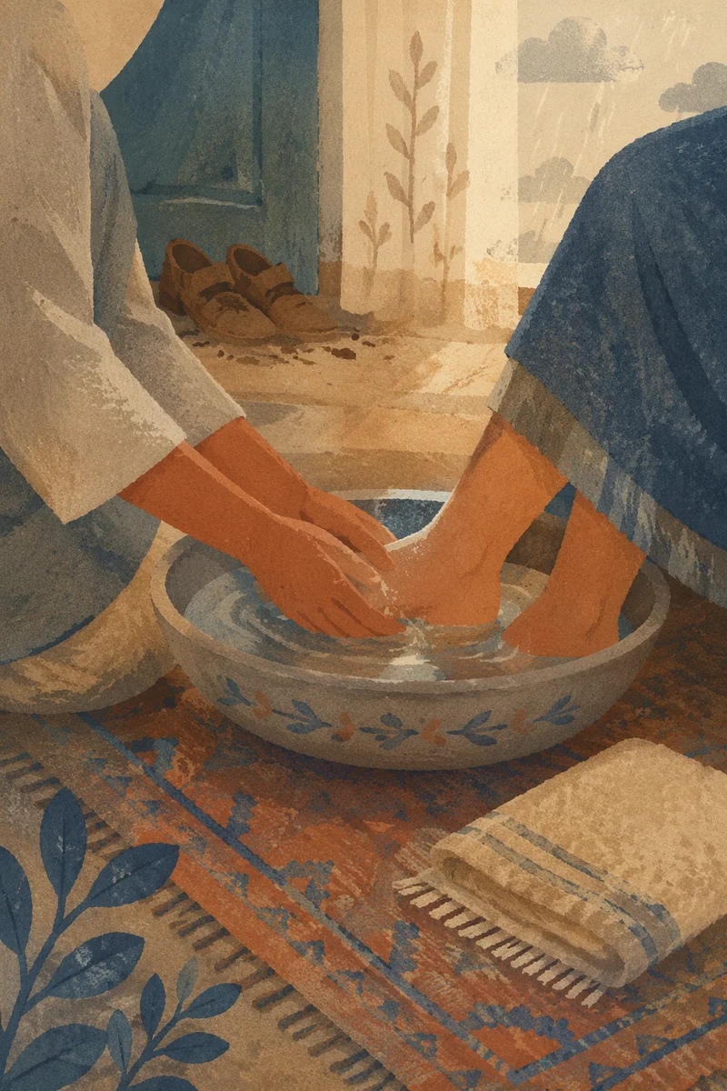 Humble Foot Washing in Rainy Home Entryway