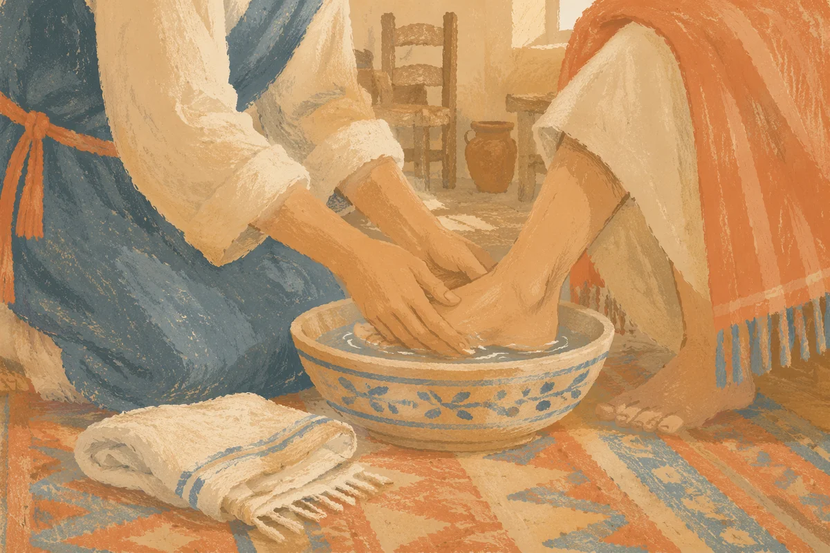 Humble Foot Washing in Sunlit Fellowship Room