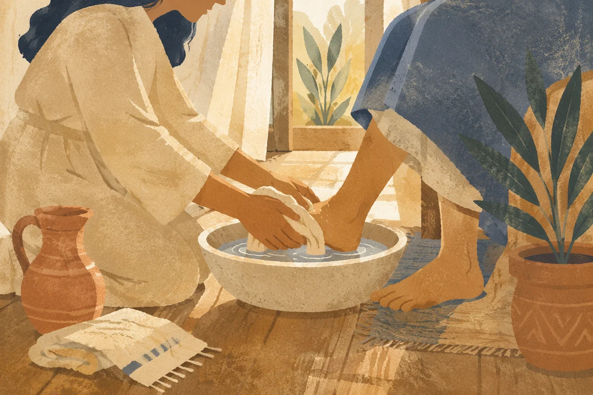 Humble Foot Washing in Sunlit Home