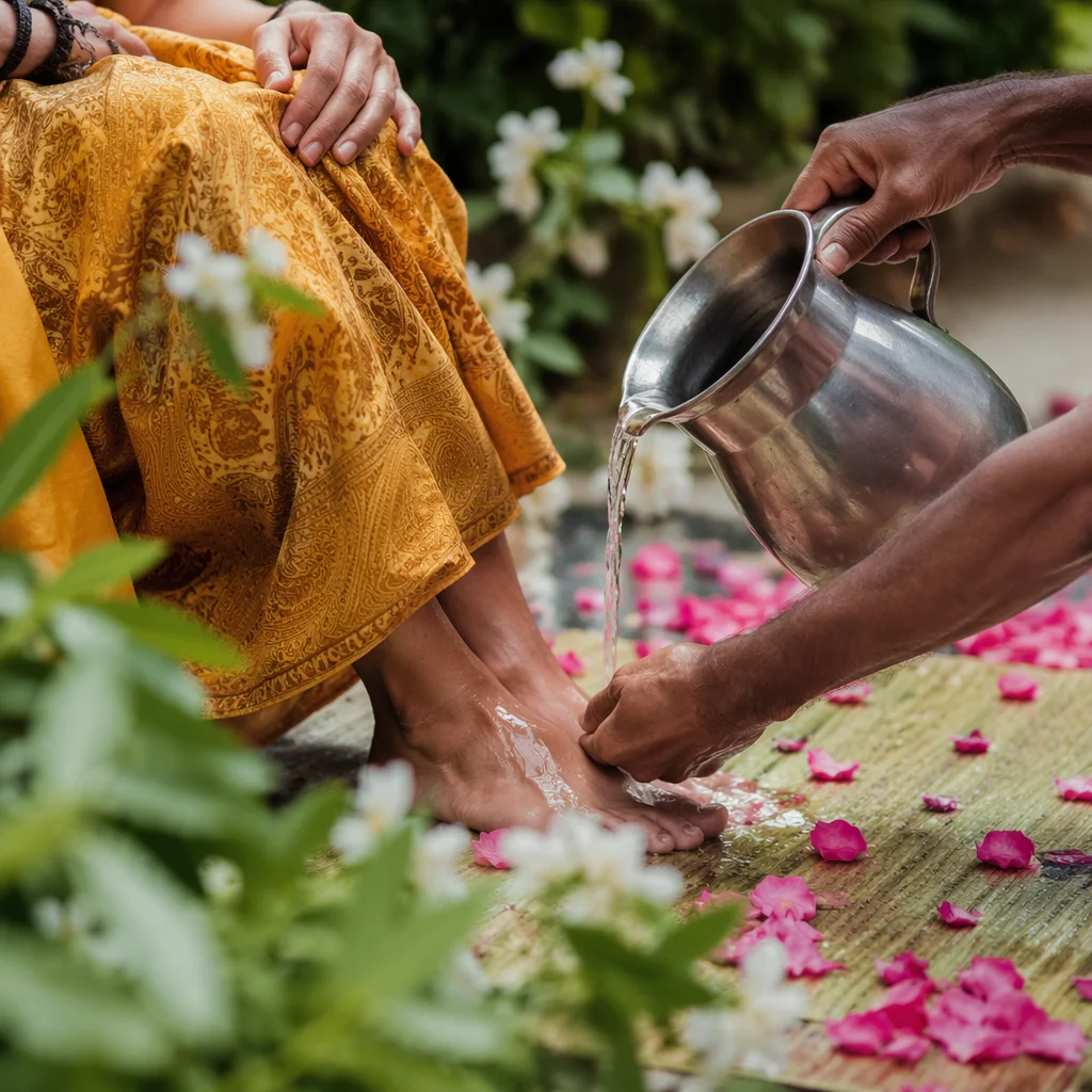 Humble Foot Washing Ritual in Garden
