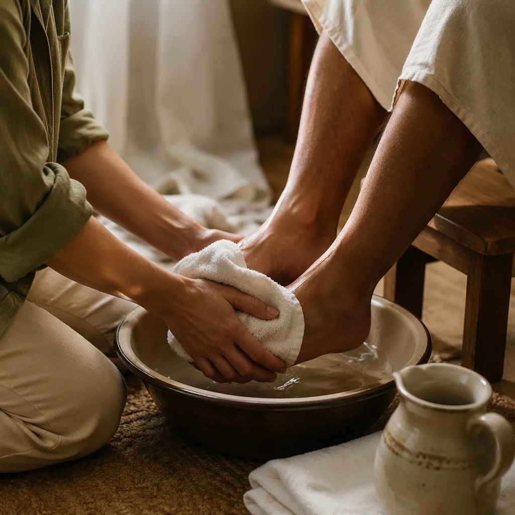 Humble Foot Washing Service in Warm Light