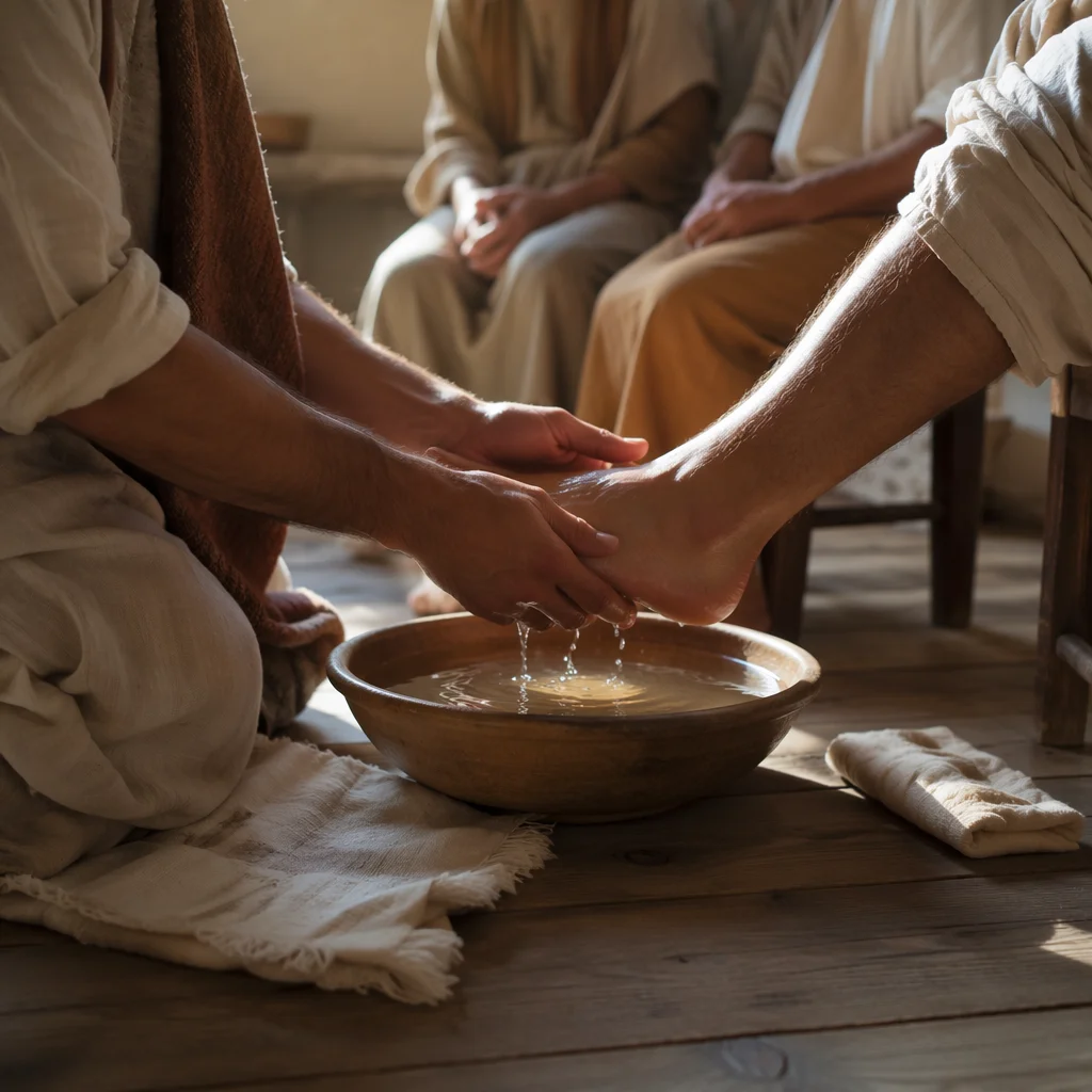Humble Foot Washing Service in Morning Light