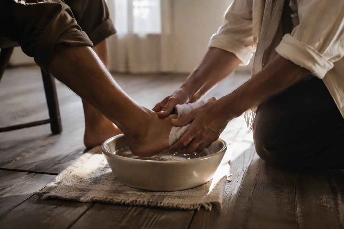 Humble Foot Washing in Morning Light