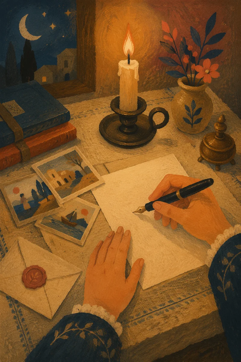 Candlelit Letter Writing at a Vintage Desk